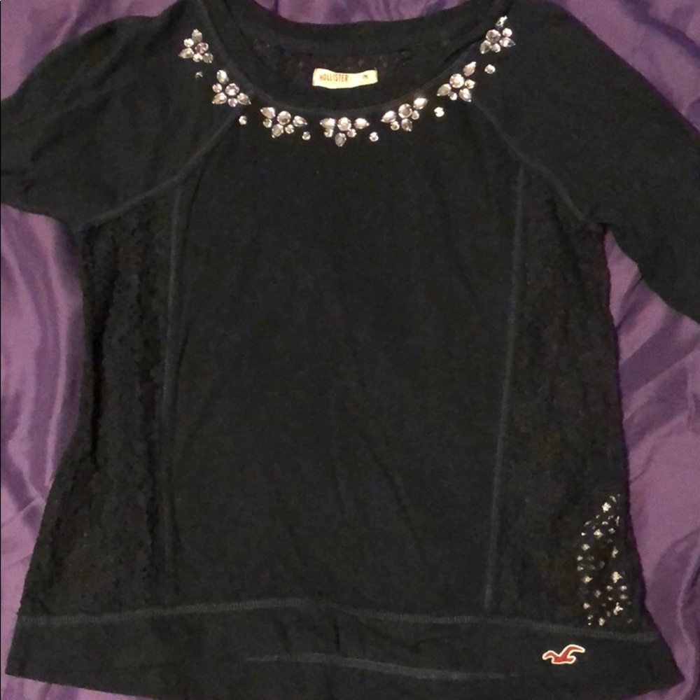 Holistic jeweled neck long sleeve shirt